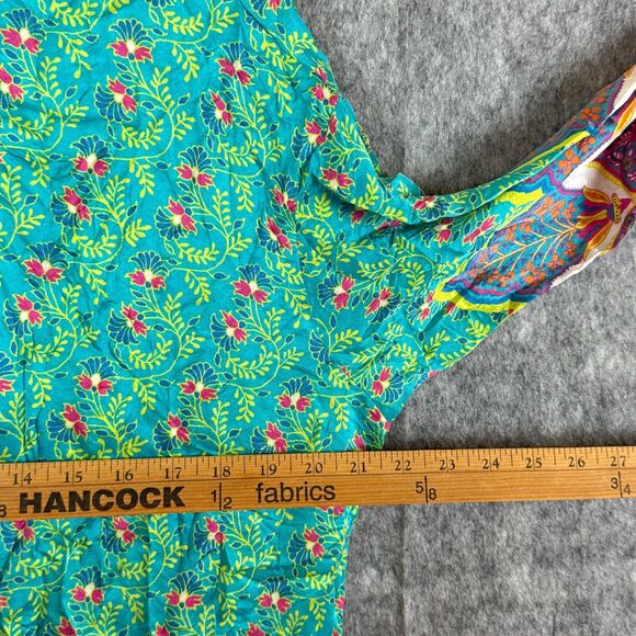 Go Silk Floral Paisley Tunic Top Button Shirt Colorful Hippie Boho 3/4 Sleeve M - Picture 9 of 11